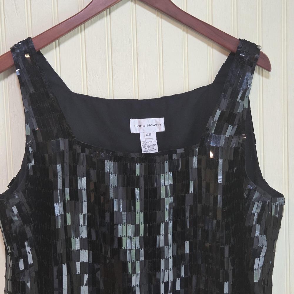 Rena Rowan Tank Top Womens Plus 16W Black Scoop Neck Sleeveless Sequin Party